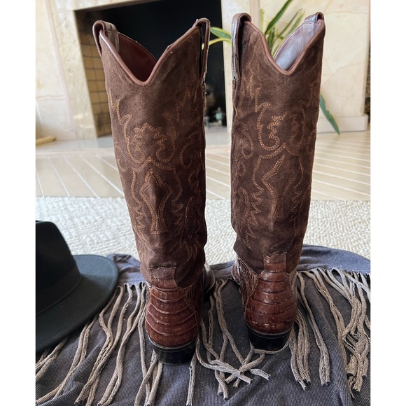 Sartore Alligator and Suede Cowboy Boots - 7.5 - Picture 8 of 15